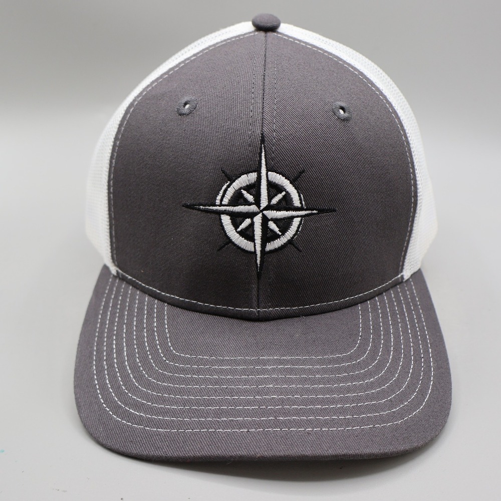 Ruger Port Authority Mens Compass Trucker Hat Gray White Snapback Mesh Cap